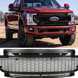 Fit 20-22 Ford F250 F350 F550 Super Duty R Style Front Bumper Grille Matte Black