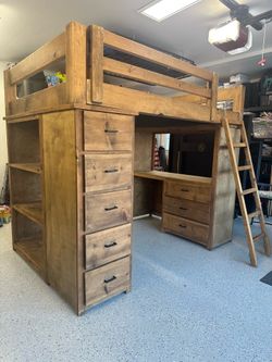 Full Size Loft Bed With Desk And Storage Drawers Underneath!