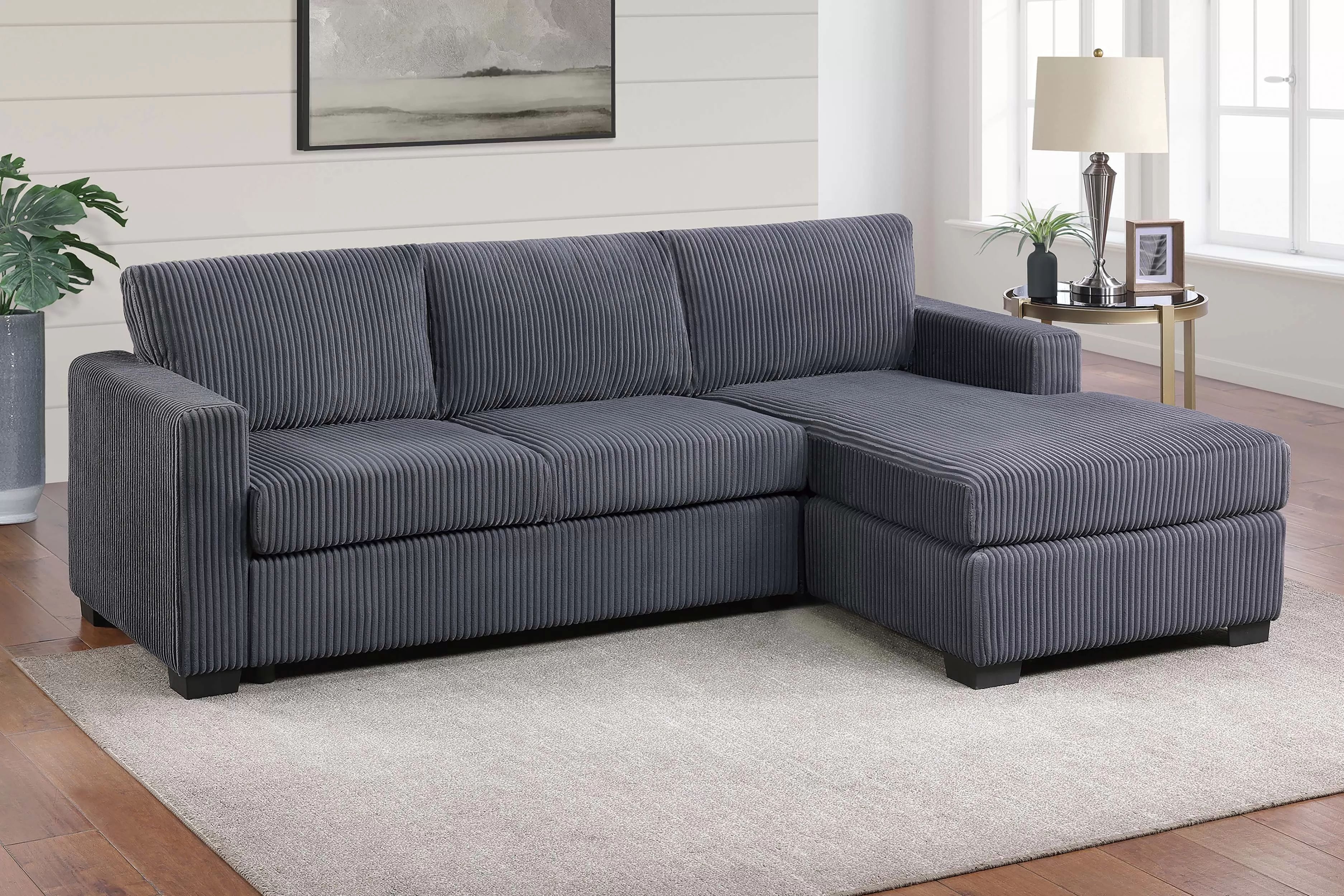 Brand new dark gray soft corduroy sectional (92" x 59" x 34" H)
