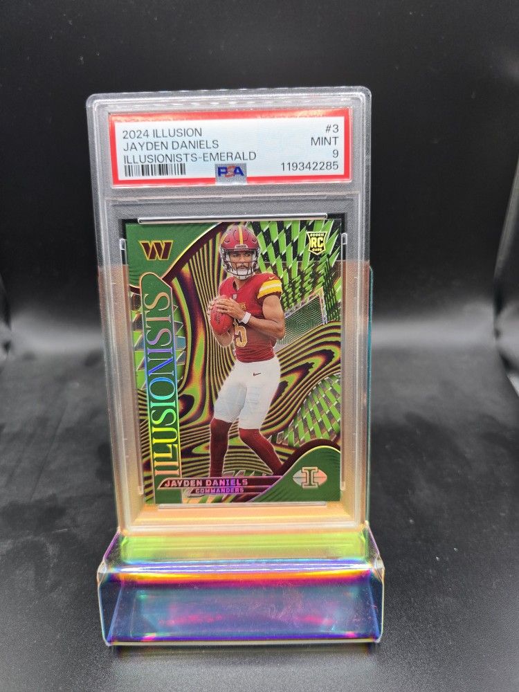 Jayden Daniels Ilusions Illusinist Emerald Green Rookie PSA 9