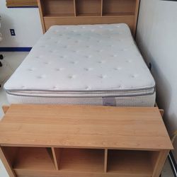 Bed For Sale.  Great Deal. Storage Headboard Storage Hutch Included.