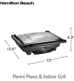 Hamilton Beach Panini Press, Sandwich Maker & Electric Indoor Grill, Upright Storage, Nonstick Easy Clean Grids, Stainless Steel