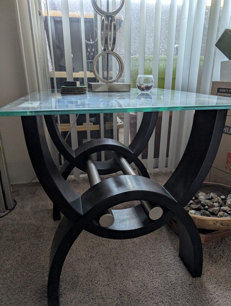 Glass Top Wood End/Side Table