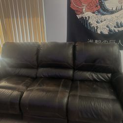 Leather Couch Recliner Set 