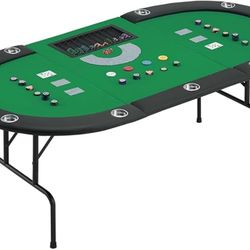 9-Player Poker Table, Casino Leisure Table with Padded Rail, Green Texas Hold'em Poker Table with Stainless Steel Cup Holders  Foldable & P