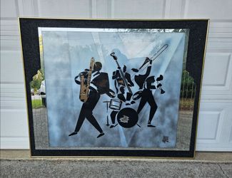 Laurel Street Art "Men of Jazz" Framed Wall Artwork Large Vintage Mid-Century Modern