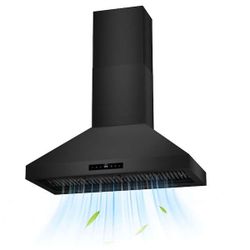Commercial 48 in. 1500 CFM Wall Mount Ducted Range Hood in Black with 4-Speed Settings and 4 LED Lights