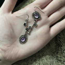 Hypoallergenic Flower And Purple Gem Earrings