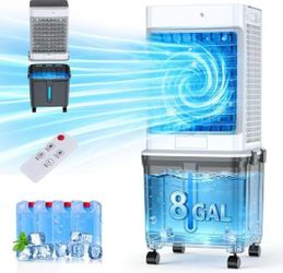 8GAL Swamp Cooler Portable AC, 2 Modes 3 Speeds Blow Cold Air, 120°Swing & 7H Timer, 30H+ Runtime, Windowless Air Conditioner w/Remote