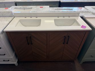 Huckleberry 48 in. Double Sink Freestanding Spiced Walnut Bath Vanity with White Engineered Stone Top