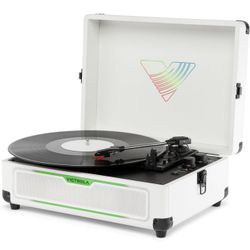 Victrola Journey Glow – Illuminated Suitcase Record Player – 18 RGB Light Effects, Stereo Speakers with Enhanced Bass, Bluetooth Streaming, (White)  B
