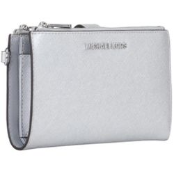 Michael Kors Silver Metallic Double-Zip Jet Set Travel Large Leather Wristlet