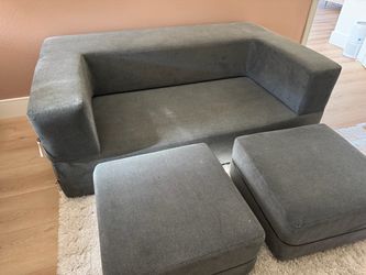 Modular Play Couch / Sleeper Sofa + Ottomans - Gray - Great for Kids or Teens