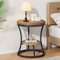 Set of 2 Modern Industrial Nightstand with Storage,2-Tier Bedside Table For Bedroom,
