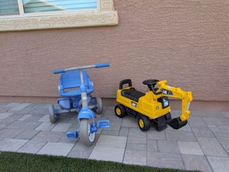 Kids Tricycle and CAT Ride-On Excavator Set