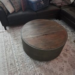 Round Wood Coffee Table & Natural wood end tables