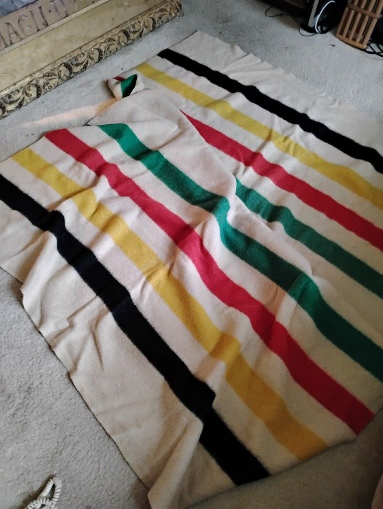 Vintage 60s JC Penney Polar Star Golden Dawn 100% Wool Striped Blanket Throw 