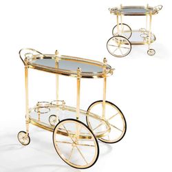 Vintage Mid-century Modern 2tier Brass & Glass Bar Cart