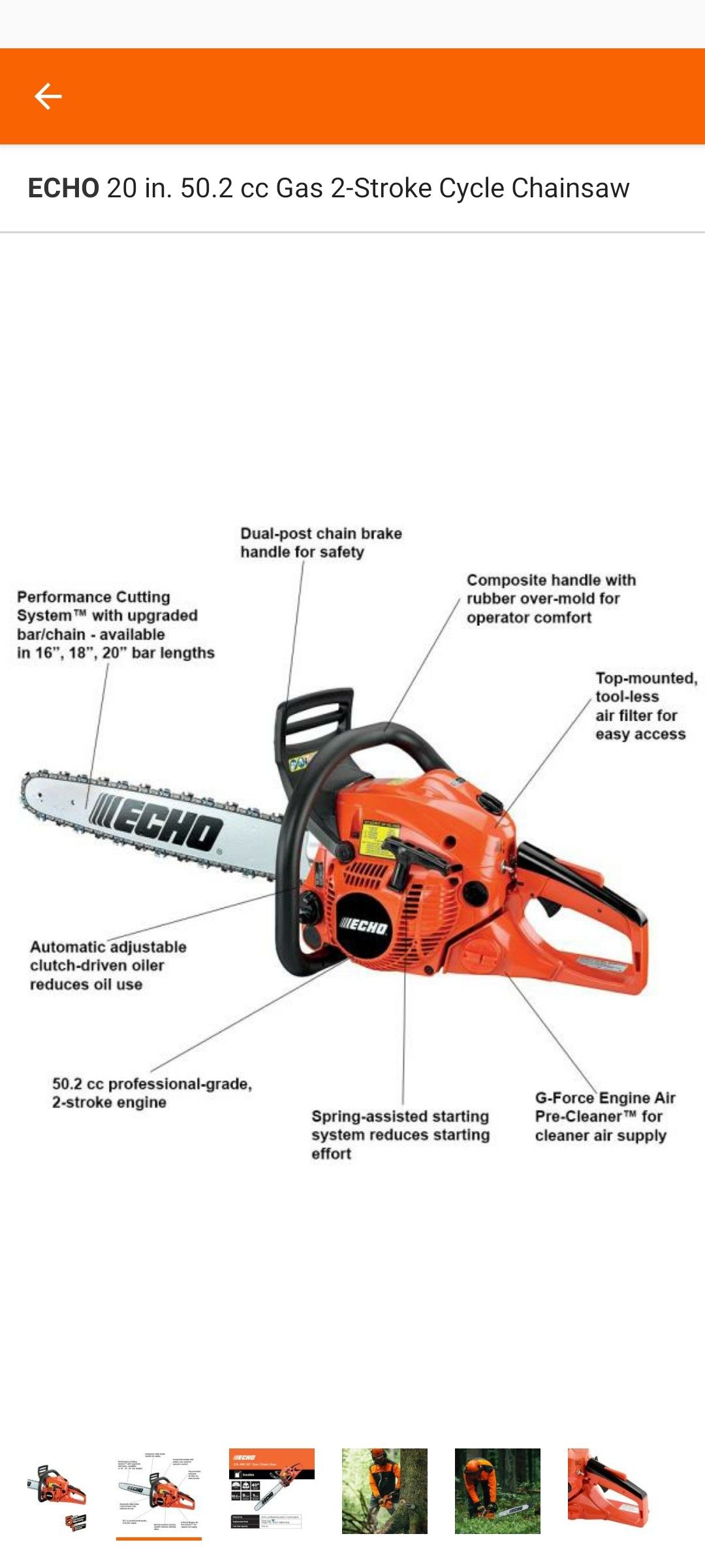 ECHO 20 in. 50.2 cc Gas 2-Stroke Cycle Chainsaw $280 no less