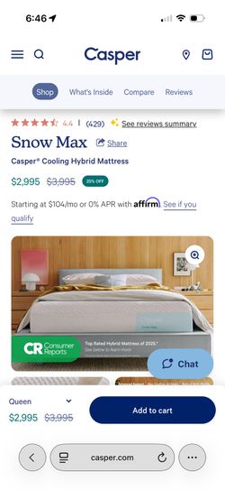 DISCOUNTED CASPER SNOW MAX HYBRID QUEEN MATTRESS