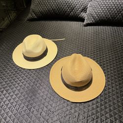 2 Pack Straw Fedora Sun Hats – Wide Brim Beach Hats (Solar Escape) Lightweight Summer Style