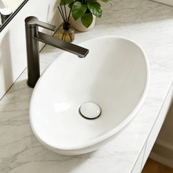White Oval Ceramic Vessel Sink