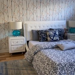 white queen size bed with mattress And Box Spring 