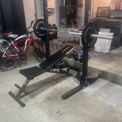 Rogue + Rep fitness Squat Rack And Bar With Weights