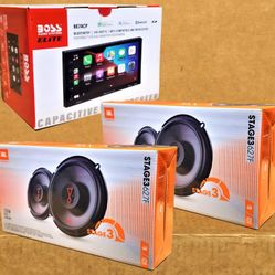 Double Din Touchscreen Stereo Bluetooth USB Apple Carplay Android Auto 6 1/2" 2-Way Coaxial Speaker System 450 W Package 🚨 Payment Options Available 