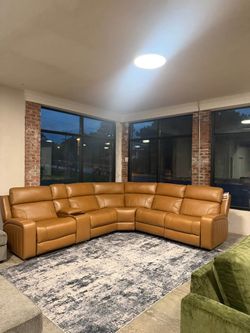 Barcalounger Tan Leather Power Reclining Sectional Sofa