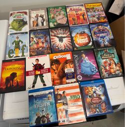 Lot of 18 DVDs & Blu-rays featuring Disney classics, family favorites, Christmas movies, and comedies.
