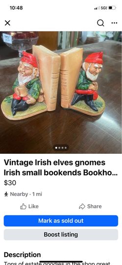 Vintage small elf knome bookends book holders