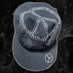 Y2K Peace Sign Rhinestone Hat 