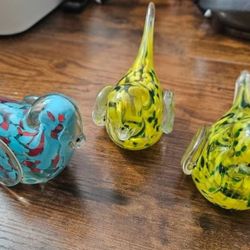 Hand Blown Glass Birds Paperweights - Colorful. Great condition! Measures 5 3/4" L - 3 1/4" H