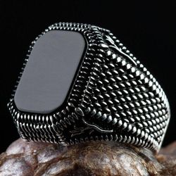 Men's 925 Sterling Silver Domineering Black Onyx Ring - Size 9
