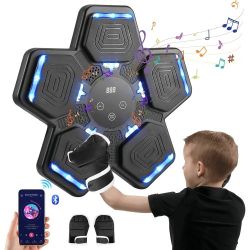 Music Boxing Machine, Wall Mounted One Punch Boxing Machine, Boxing Training Punching Equipment, Smart Boxing Pad with LED Light and Music for Kids, A