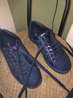 6.5/Paris 36, Lady Couture Navy Leather studded sneaker