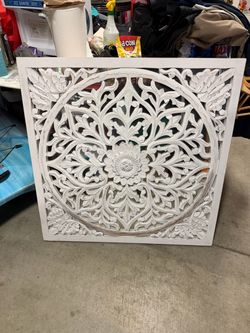 White Carved Wood Floral Mandala Wall Panel