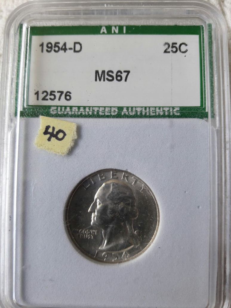 Ms67 1954d graded quarter 40.00 cash one half of book value see our other items on my sight