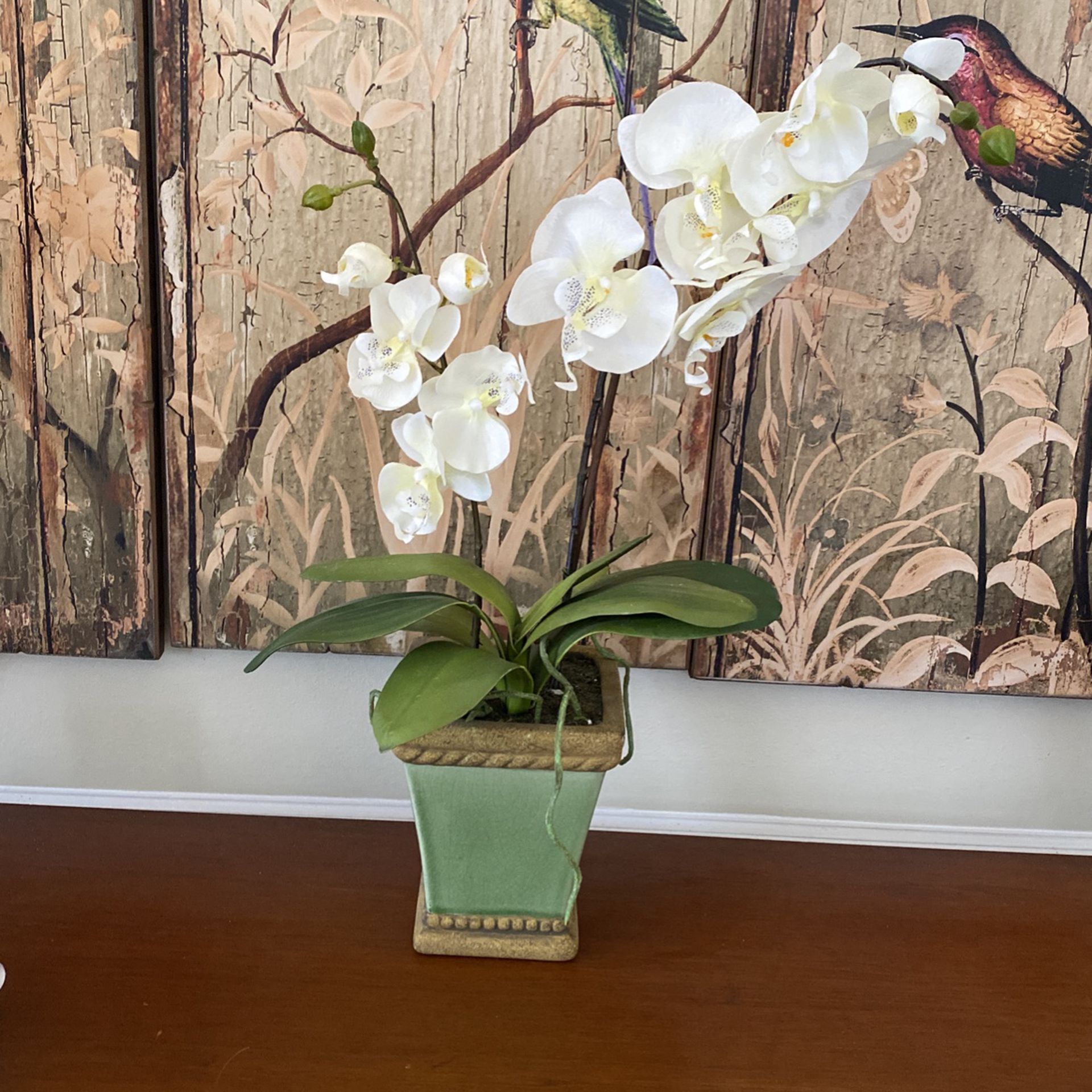 Silk Orchid In Ceramic Pot - Like New  2 Of Them 