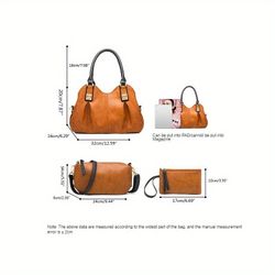 4pcs Vintage Handbag - Large Capacity, Multi-pocket, Women's Casual Tote Shoulder Bag Diagonal Span Bag