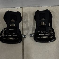 Venzo Fitness Indoor Cycling Bike Pedals w/ Shimano SPD & Adjustable Cage. New Open Box