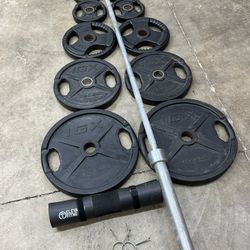 Rubber Coated Olympic Weights And High Grade Barbell