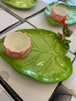 Tiana's Palace Beignet Lily Pad Plate Lotus Cup  Ceramic