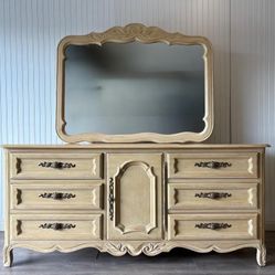 Vintage French Provincial Country Farmhouse Bedroom Furniture Dresser Mirror Nursery Tv Stand Buffet Cabinet Drexel Cabernet White Washed 