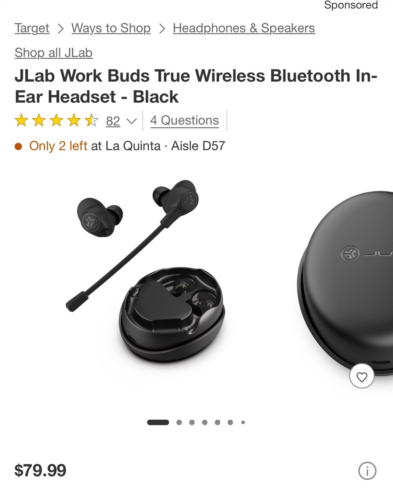 JLab Work Buds True Wireless Bluetooth In-Ear Headset - Black