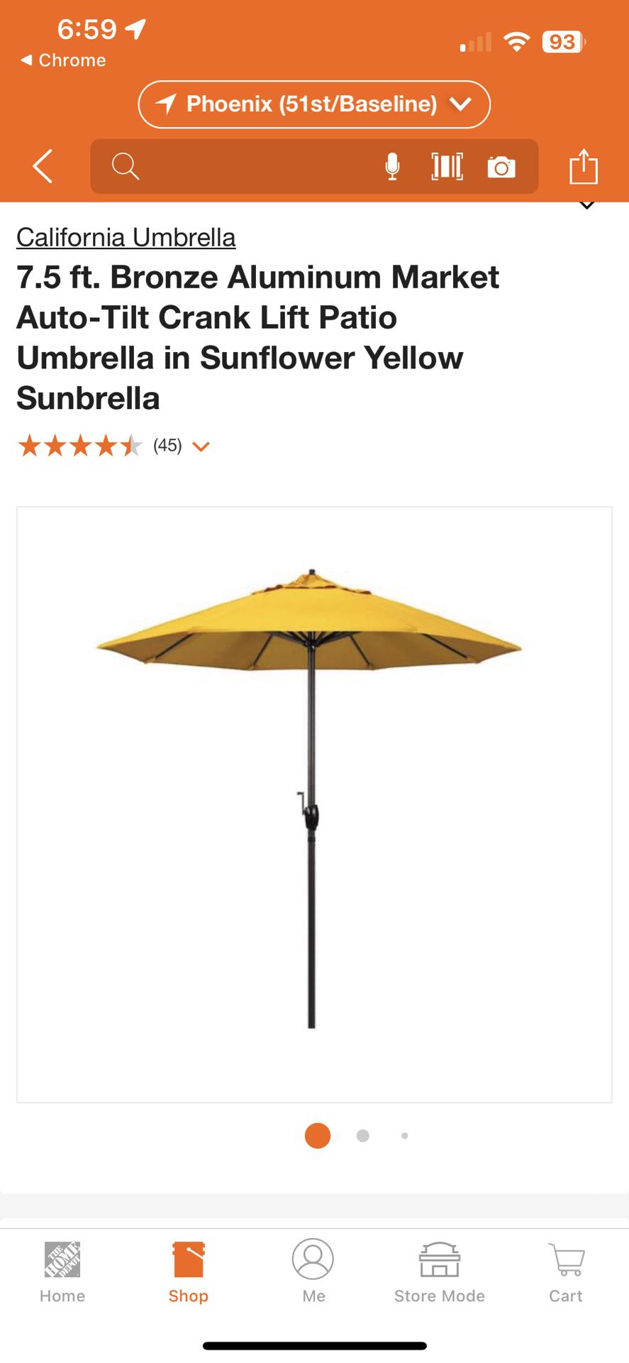 California Umbrella 7.5 ft. Bronze Aluminum Market Patio Umbrella with Fiberglass Ribs and Auto Tilt in Sunflower Yellow Sunbrella (No Base) 