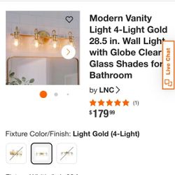 Modern Vanity Light 4-Light Gold 28.5 in. Wall Light with Globe Clear Glass Shades for Bathroom