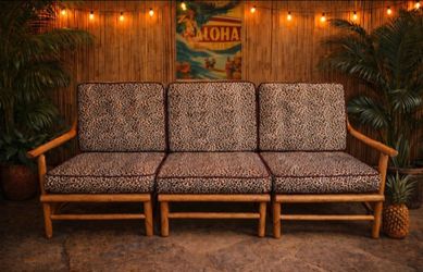 Vintage Bamboo Rattan 3 piece sofa ,  Leopard print 🐆
