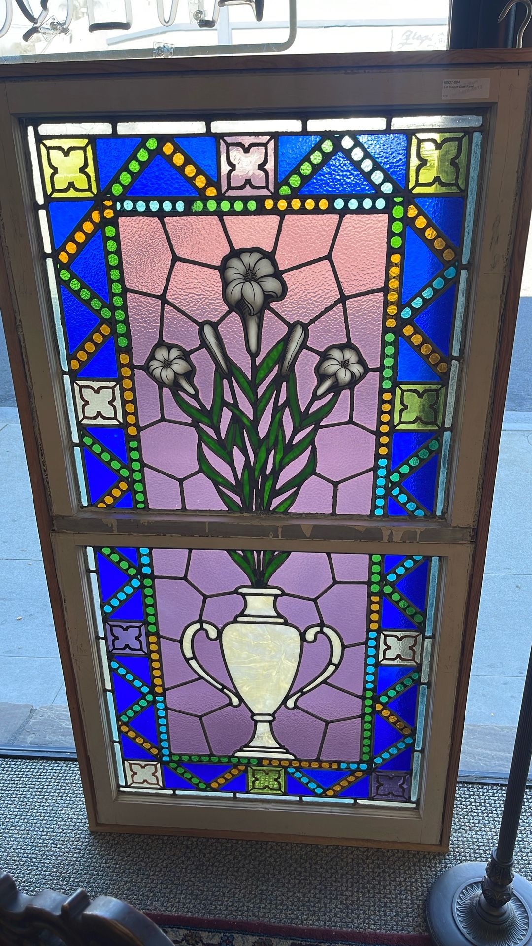 Antique Stained Glass Panel 65 X 34”